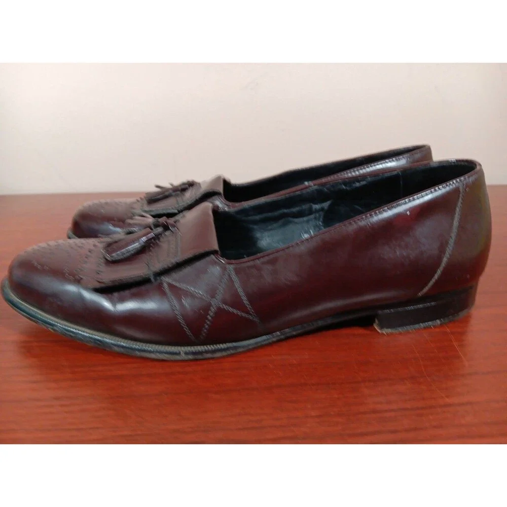 San Remo Leather Kiltie Tassel Loafers Size 9.5 Burgundy Wingtip Made in Italy